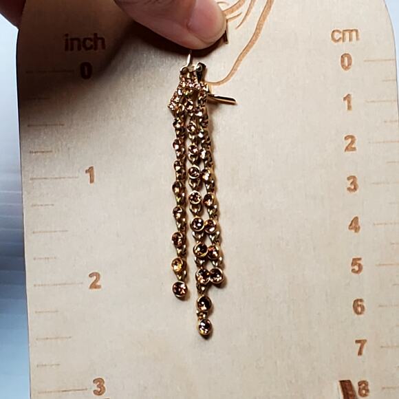 Gold Tone Brown Rhinestone Necklace Earring Set Unsigned 16" Elegant Vtg - Picture 4 of 11